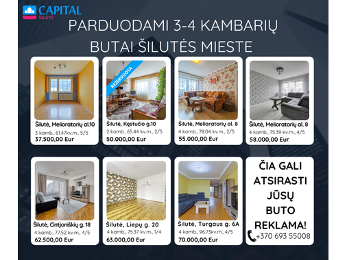  ✅ PARDUODAMI 3-4 KAMBARIŲ BUTAI ŠILUTĖJE ✅